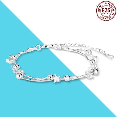 Ster en Roud Kralenketting en Schakelarmband 925 Zilver Dames Mode Sieraden white
