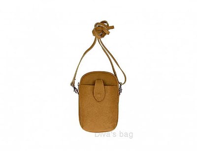Lederen schoudertas – crossbody – mobile telefoon – rits sluiting – stoere leren tasje – COGNAC kleur