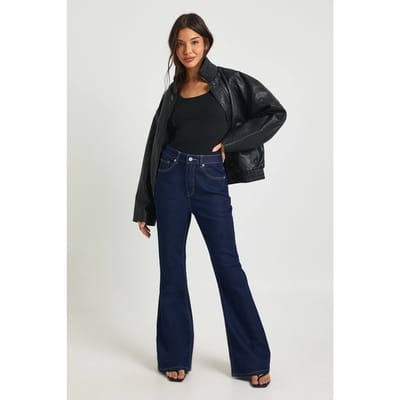 boohoo Dames De Hoge Taille Flare Jeans | Indigo | Maat: 12/30L