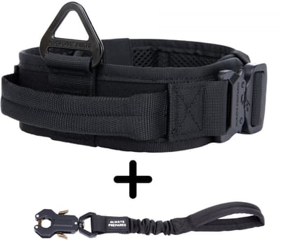 Always Prepared® Combi-Deal – Hondenhalsband + Korthouder – Verstelbaar & Extra Sterk – One Size – Zwart – Voor Middelgrote en Grote Honden