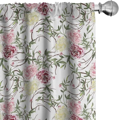 ABAKUHAUS Bloemen Gordijnen – 2×75×175 cm – Microvezel – Wit/Multicolor