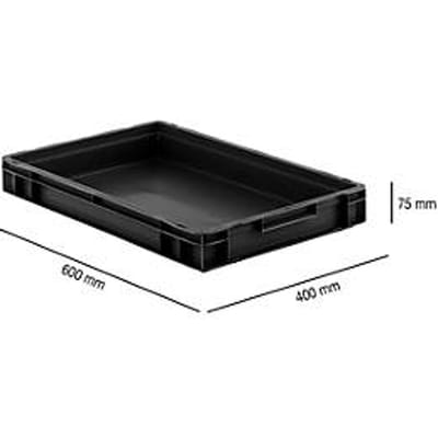 Eurobox serie EF 6070, geleidend PP, inhoud 14,3 l, gesloten handgreep, zwart