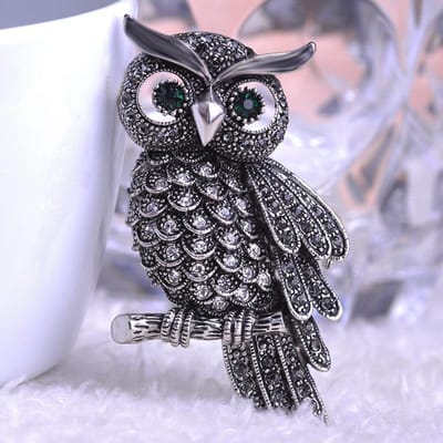 Vintage Uil Broche Corsage Sjaal Clip Antiek Vergulde Kristallen Papegaai Broches grijs