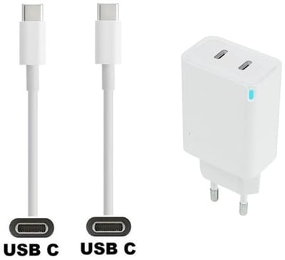 45W super snellader met 2 poorten USB C - USB C + 1,0m sterke USB C naar C kabel. Witte PD PPS lader. Oplader adapter past op Google Pixel 1, 2, 2XL, 3, 3XL, 3a, 3a XL, 4, 4XL, 4a, 5, 5a, 6a, 7, 7 Pro, 8, 8a, 8 Pro, 9, 9 Pro, 9 Pro XL, 9 Fold, C, XL