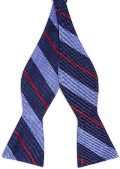 Marineblauwe Zijden Zelfbinder Vlinderdas met Pastelblauwe & Rode Accenten