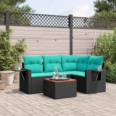 vidaXL - 5-delige - tuinbankset - met - kussens - van - zwart - polyrotan