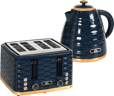 HOMCOM Waterkoker en Broodrooster Set Kunststof, staal 24,1L x 19,5B x 23,2H cm Blauw
