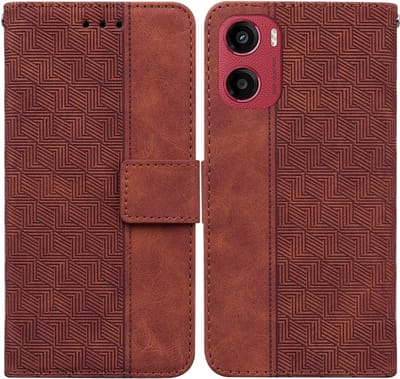 Coverup Hoesje - Geschikt voor Motorola Moto G05 / E15 Hoesje - Coverup Geometric Book Case - Bruin