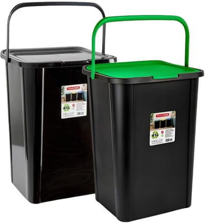 Plasticforte Recycling afvalbakken - set 2x - zwart/groen - 45L - afsluitbaar - 34 x 40 x 54 cm
