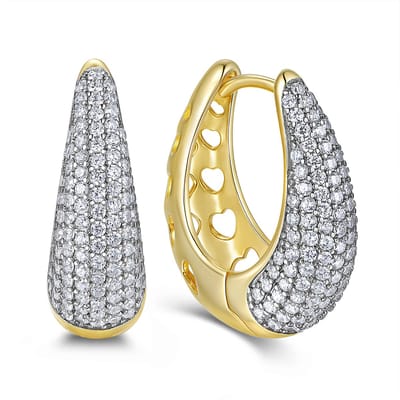 9NB-1686 – New Bling – Zilveren oorbellen – Volledig bezet met zirkonia – Goudkleurig – 925 zilver