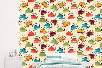 Behang - Fotobehang Design - Retro - Theepot - Kleuren - Breedte 245 cm x hoogte 220 cm
