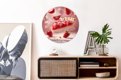 WallCircle - Wandcirkel - Muurcirkel - Aardbei - Taart- Eten - Roze - Aluminium - Dibond - 60x60 cm - Binnen en Buiten