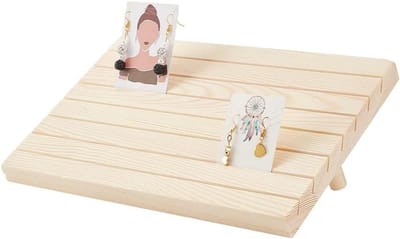Houten Oorbellen Display Stand met 7 Vakken, Earring Card Houder en 2 Afneembare Pinnen, Organiseer je Sieraden in Stijl, 29 x 19 cm