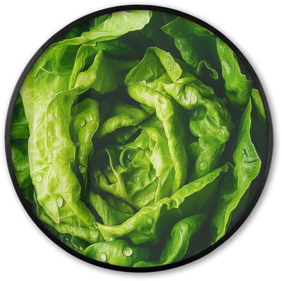 Poster in lijst Rond - Fotolijst 60x60 cm - Posters - Groente - Sla - Groen - Ronde posterlijst zwart - Decoratie - Wanddecoratie woonkamer - Muurdecoratie slaapkamer
