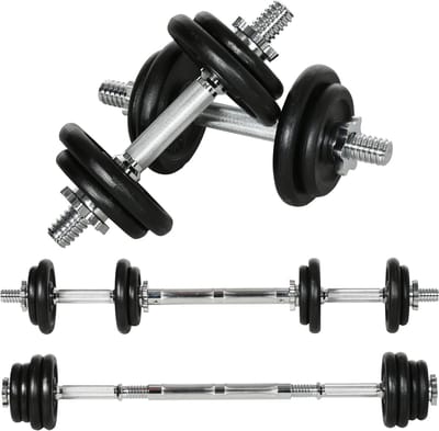 Hantelset - 20 kg - 2-in-1 Verstelbare Dumbbell en Halter - Antislip Roestvrij - Zwart
