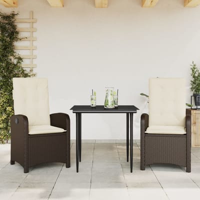 vidaXL - 3-delige - Tuinset - met - kussens - poly - rattan - bruin