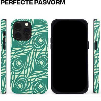 Casetastic hoesje geschikt voor Apple iPhone 14 Pro Max - MagSafe - Dubbellaagse bescherming - Troste Turquoise Pauw Veren - Fashion Case - Turquoise Mintgroen Crème