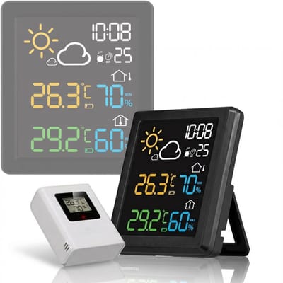 NBAP® Weerstation Binnen en Buiten - Weerstation Draadloos Binnen Buiten - Weerstation met Buitensensor - Zwart