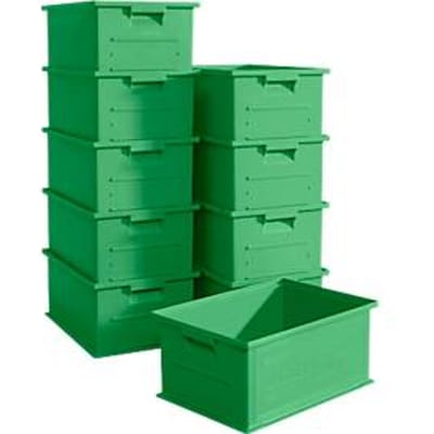 Stapelbak SSI Schäfer serie 14/6-2, inhoud 21 l, tot 30 kg, verzonken handgrepen & etikethouder, polypropeen, groen, 10 stuks