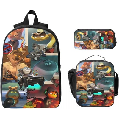 The Bad Guys 2025 Nieuwe Anime Film Kinderrugzak Lunchbox Etui voor Jongens Meisjes Rugzakken Schooltas Boekentas Set black