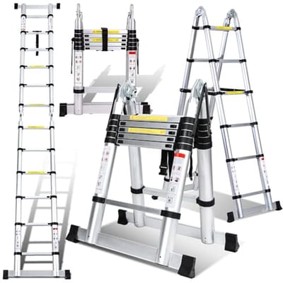 Telescopische Aluminium Ladder 1,9m + 1,9m - 6+6 Treden - Inklapbaar en Lichtgewicht