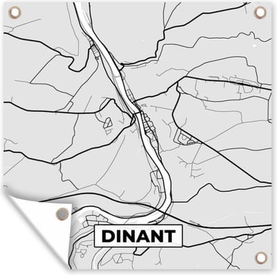 Tuin poster Zwart Wit – België – Plattegrond – Stadskaart – Kaart – Dinant - 200x200 cm - Tuindoek