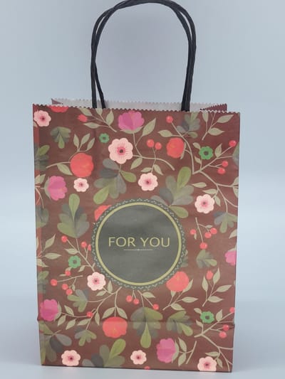 Giftbag, 12 stuks, 15*8*21, "For You"", Bloemen, wijn Rood papieren zakjes, gedraaide Handvat, Uitdeelzakje
