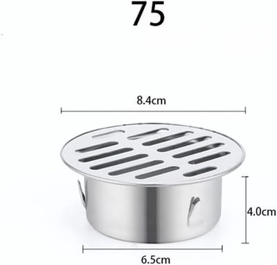 Ronde, vrijstaande sifonafvoer van roestvrij staal met lekbak en anti-verstoppingsfilter, geschikt voor balkons, terrassen, dakterrassen, patio's en tuinen (diameter 75 mm).