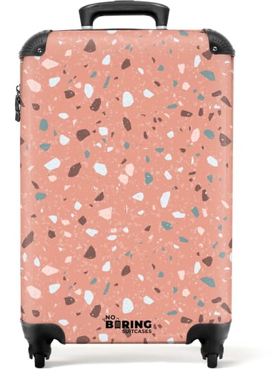 NoBoringSuitcases.com - Koffer - Terrazzo patroon veelkleurig roze - Past binnen 55x40x20 cm en 55x35x25 cm - Trolley handbagage - Valiezen met wieltjes volwassenen - Reiskoffer op wielen - Rolkoffer lichtgewicht