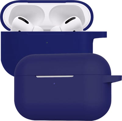 Case - Geschikt voor Apple Airpods Pro - Siliconen Hoes met Clip - Silicone Hoesje Cover - Grijsblauw