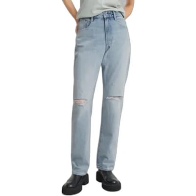 G-Star Viktoria High Straight Sun Faded Ripped Mirage Blue Maat: W26L32 | Straight Jeans Outlet | Dames | Blauw