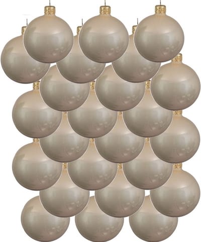 24x Licht parel/champagne glazen kerstballen 6 cm - Glans/glanzende - Kerstboomversiering licht parel/champagne