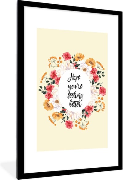 Fotolijst incl. Poster - Beterschap - Quotes - Planten - Hope - 80x120 cm - Posterlijst