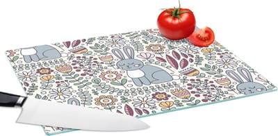 Glazen Snijplank - 39x28 - Konijn - Bloemen - regenboog - Kinderen - Design - Snijplanken Glas