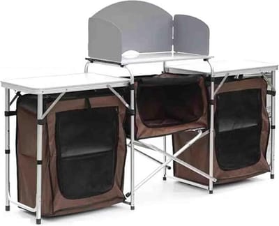 Opvouwbare campingkeuken - Opvouwkeuken - Met BBQ plaats - Inclusief opbergtas - Bruin