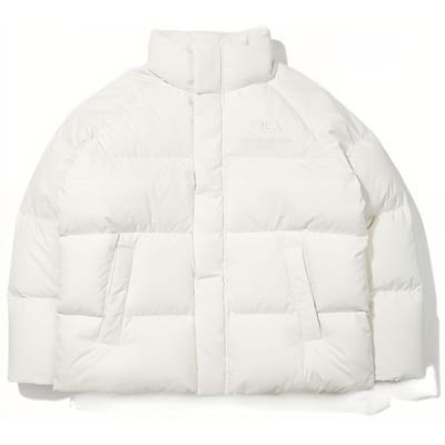 FILA Couleur Unie Col Montant Fermeture Éclair Logo de Marque Brodé Veste Courte Épaisse Chaude en Duvet Veste Unisexe Blanc FS2DJD4101X-CRM XL white