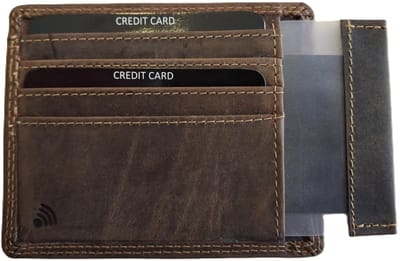 Oi Hunter bruine lederen Creditcardmapje / zeer platte leren pasjeshouder met uitneembaar hoesje / Belgisch identiteitsmapje / RFID safe / bruin leer / 650H