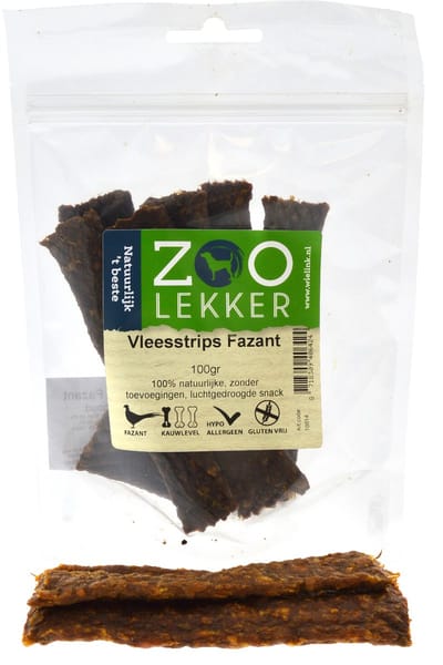 Zoolekker Vleesstrips Fazant - hondensnacks - 100 gram