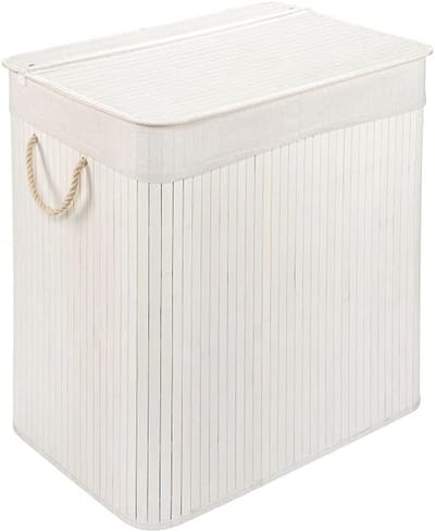 ECO Bamboe Wasmand met Deksel - Duurzame Wasbox met Uitneembare Waszak - Opvouwbare Badkamer Wasmand - 150L - Wit (40x60x63 cm)
