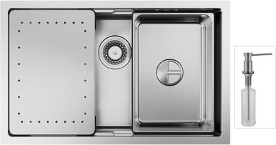 CECIPA max Spoelbak Keuken 70x44CM - Multifunctionele Spoelbak Met Zeepdispenser - 2 Spoelbakken Keuken Met Snijplank - Spoelbakken met afdruip - RVS Gootsteen