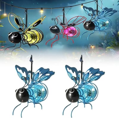 Solar Bijen Tuinlampen - 2 Stuks Hangend Waterdicht - Simulatie Buitenverlichting voor Feesten, Tuin, Verjaardag -blue
