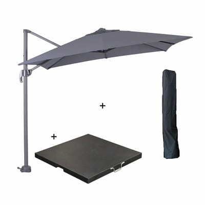 Garden Impressions Hawaii zweefparasol S 250x250 - donker grijs met 60 kg parasolvoet en parasolhoes