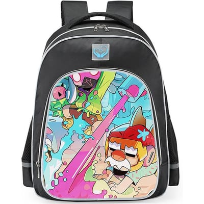 Brawl Stars Kleurrijke Geestenhond Print Zwarte Achtergrond Sci-Fi Stijl Dubbelzijdige Reflecterende Strip Grote Capaciteit Schooltas reflective black - small