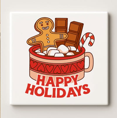 Vrolijke Feestdagen Tegel – 15x15cm Feestelijke Kerst Keramische Wanddecoratie | Gezellige Feestdecoratie & Cadeau voor Warme Chocolademelk Liefhebbers