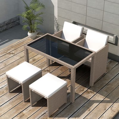 vidaXL - 5-delige - Tuinset - met - kussens - poly - rattan - beige