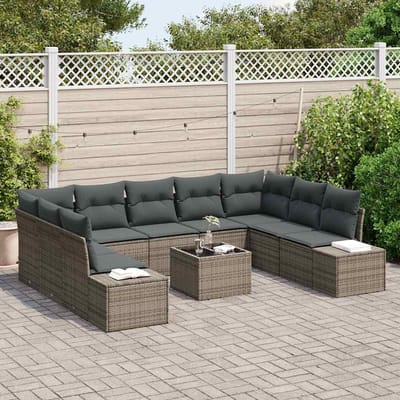 vidaXL - Tuinbank - Set - 9 - st - 8-Aantal - zitplaatsen - Grijs - Polyrattan