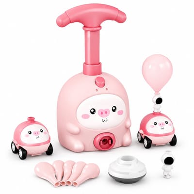 Jojoy - Ballon Auto Speelgoed - Raceauto Set met Pomp - Educatief Luchtdruk Speelgoed - Zonder Batterijen - Cadeau Kind - Roze - LOONYCAR