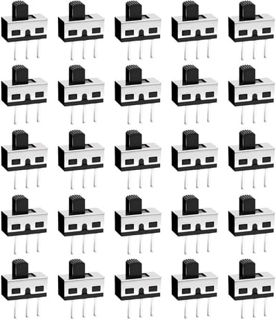 Set van 25 Mini Slide Switches, 3 Polig, 2 Posities, SPDT Panel Switch, Micro Verticale Schakelaar voor Elektronische Toepassingen