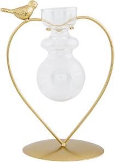 Cosy @ Home Houder Bird 1x Glass Vase Goud 14x10,5xh