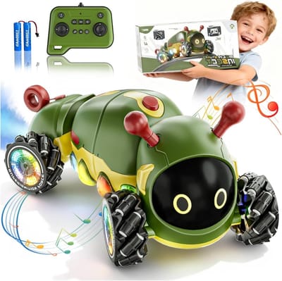Monster Truck met Muziek, Op afstand bestuurbare Auto's, Mist- en Lichtshow, Insect Robot Auto, 360° Rotatie, Perfect Kerstcadeau voor Kinderen vanaf 3 Jaar